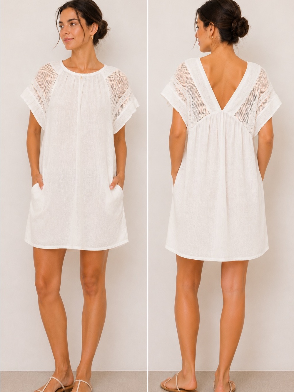 Old navy White Crochet Sleeve Women's coverup dress 100% cotton